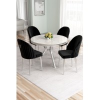 Set mobilă pentru bucătărie Hanah Home Mos White Marble Chrome Black