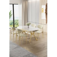 Set mobilă pentru bucătărie Hanah Home Olya White Marble Gold Cream