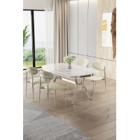 Set mobilă pentru bucătărie Hanah Home Olya White Marble Chrome Cream