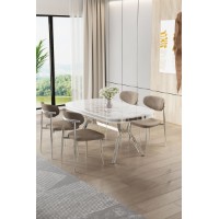 Set mobilă pentru bucătărie Hanah Home Olya White Marble Chrome Cappuccino