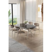 Set mobilă pentru bucătărie Hanah Home Olya Black Marble Chrome Cappuccino