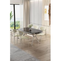 Set mobilă pentru bucătărie Hanah Home Olya Black Marble Chrome Cream