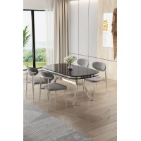 Set mobilă pentru bucătărie Hanah Home Olya Black Marble Chrome Grey