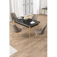 Set mobilă pentru bucătărie Hanah Home Rewa Black Marble Gold Cappuccino