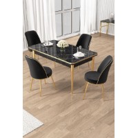 Set mobilă pentru bucătărie Hanah Home Rewa Black Marble Gold Black
