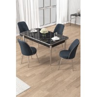 Set mobilă pentru bucătărie Hanah Home Rewa Black Marble Chrome Anthracite
