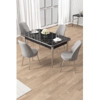 Set mobilă pentru bucătărie Hanah Home Rewa Black Marble Chrome Grey
