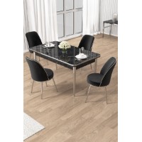 Set mobilă pentru bucătărie Hanah Home Rewa Black Marble Chrome Black