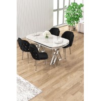 Set mobilă pentru bucătărie Hanah Home Zae White Marble Chrome Black