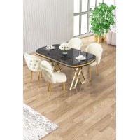 Set mobilă pentru bucătărie Hanah Home Zae Black Marble Gold Cream