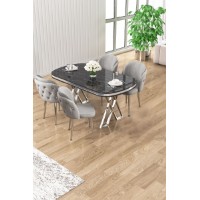 Set mobilă pentru bucătărie Hanah Home Zae Black Marble Chrome Grey