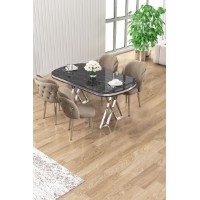 Set mobilă pentru bucătărie Hanah Home Zae Black Marble Chrome Cappuccino