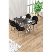 Set mobilă pentru bucătărie Hanah Home Zae Black Marble Chrome Black