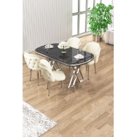 Set mobilă pentru bucătărie Hanah Home Zae Black Marble Chrome Cream