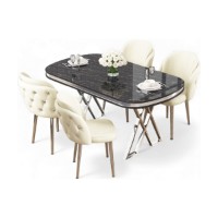 Set mobilă pentru bucătărie Hanah Home Zae Black Marble Chrome Cream imaginea #2 — magazin online Desire.md