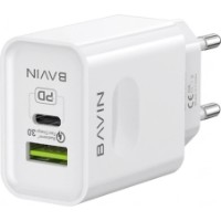 Încărcător Bavin Wall Charger Dual USB-A/Type-C White (PC836Y)