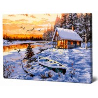 Tablou pe numere Art Gallery Premium Căsuța pe malul unui lac înghețat 40x50cm (GX32278)