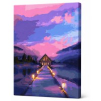 Tablou pe numere Art Gallery Premium Cer mov și căsuța 40x50cm (GX44127)
