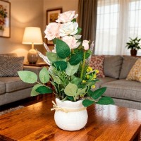 Floare decorativă Casa Masa Trandafiri in ghiveci 31 cm Cream/White (DK24183LT.PK/WH) imaginea #2 — magazin online Desire.md