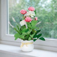 Floare decorativă Casa Masa Trandafiri in ghiveci 31 cm Pink/White (DK24183DK.PK/WH) imaginea #2 — magazin online Desire.md
