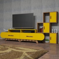 Comodă TV Hanah Home Flora S Walnut Yellow