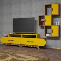 Comodă TV Hanah Home Flora S Walnut Yellow imaginea #2 — magazin online Desire.md