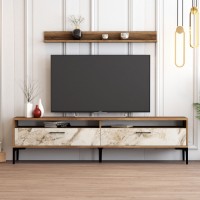 Comodă TV Hanah Home Istanbul Walnut White Marble