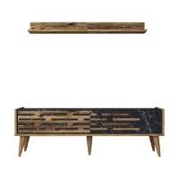 Comodă TV Hanah Home Valensiya 140 Walnut Black Marble imaginea #6 — magazin online Desire.md
