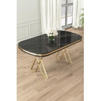 Masă pentru bucătărie Hanah Home Zae Black Marble Gold