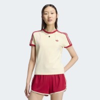 Tricou de dame Adidas 3 Stripes Slim Warm Vanilla/Team Victory Red, s.XS