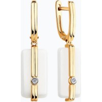 Cercei din aur cu diamante și ceramică albă Diamant 9103018434230  2,89g imaginea #2 — magazin online Desire.md