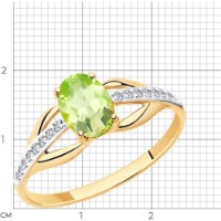 Inel din aur cu crizolit și zirconii Diamant 9155004897178 s.16 1,49g imaginea #2 — magazin online Desire.md
