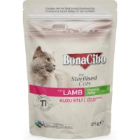 Hrană umedă pentru pisici BonaCibo Chunks in Gravy Lamb 12x85g