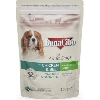Hrană umedă pentru câini BonaCibo Chunks in Jelly Chicken & Beef 100g 12pcs