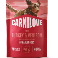 Hrană umedă pentru câini Carnilove Paté Turkey & Venison with Stawberry Leaves 300g
