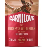 Hrană umedă pentru câini Carnilove Paté Turkey & Wildboar with Rosehips 300g