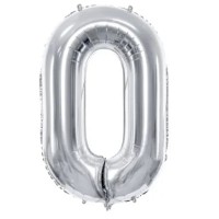 Balon PartyDeco Number 0 86cm Silver (FB1M-0-018)