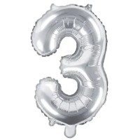 Воздушный шар PartyDeco Number 3 35cm Silver (FB10M-3-018)