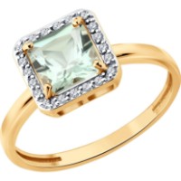 Кольцо из золота с бриллиантами и празиолитом Diamant 71-00487 s.17 1,67g