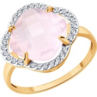 Кольцо из золота с кварцем и фианитами Diamant 717201 s.17,5 2,6g