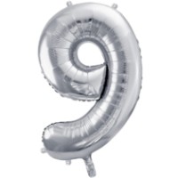 Balon PartyDeco Number 9 86cm Silver (FB1M-9-018)