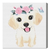 Tablou pe numere Art Gallery Premium Cățeluș în coroniță de flori 20x20cm (BX2922)