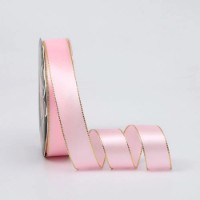 Лента атласная New World Golden Edge 2.5cm 165 Pink