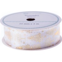 Panglică satinată DPCraft Christmas White 25mmx5m (DPTA-070)