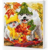 Mozaic cu diamante Art Gallery Premium Doggies in the Autumn Forest 20x20cm (BJ875)