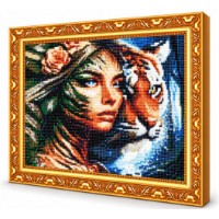 Mozaic cu diamante Art Gallery Premium Girl and Tigress 30x40cm (GB90394)