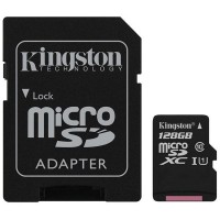Карта памяти Kingston microSDHC 128Gb Class10 UHS-I + SD adapter (SDCS/128GB)
