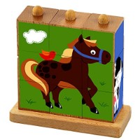Кубики Viga 9pcs Stacking Cube Puzzle - Farm Animals (50833) фото №2 — интернет-магазин Desire.md