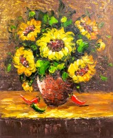 Pictură Oil Paintings Yellow Bouquet with Pepper (FLW15000951)