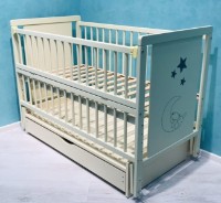 Кроватка Dubok Ведмедик Cлоновая кость на маятнике с ящиком фото №1 — интернет-магазин Desire.md